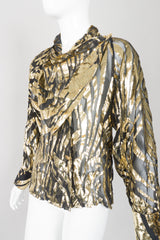 Alan Austin Gold Silk Velvet Lamé Zebra Palm Burnout Top