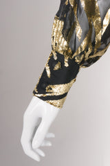 Alan Austin Gold Silk Velvet Lamé Zebra Palm Burnout Top