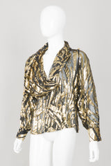 Alan Austin Gold Silk Velvet Lamé Zebra Palm Burnout Top