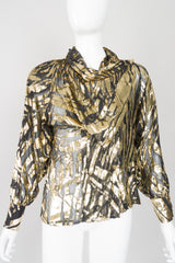 Alan Austin Gold Silk Velvet Lamé Zebra Palm Burnout Top