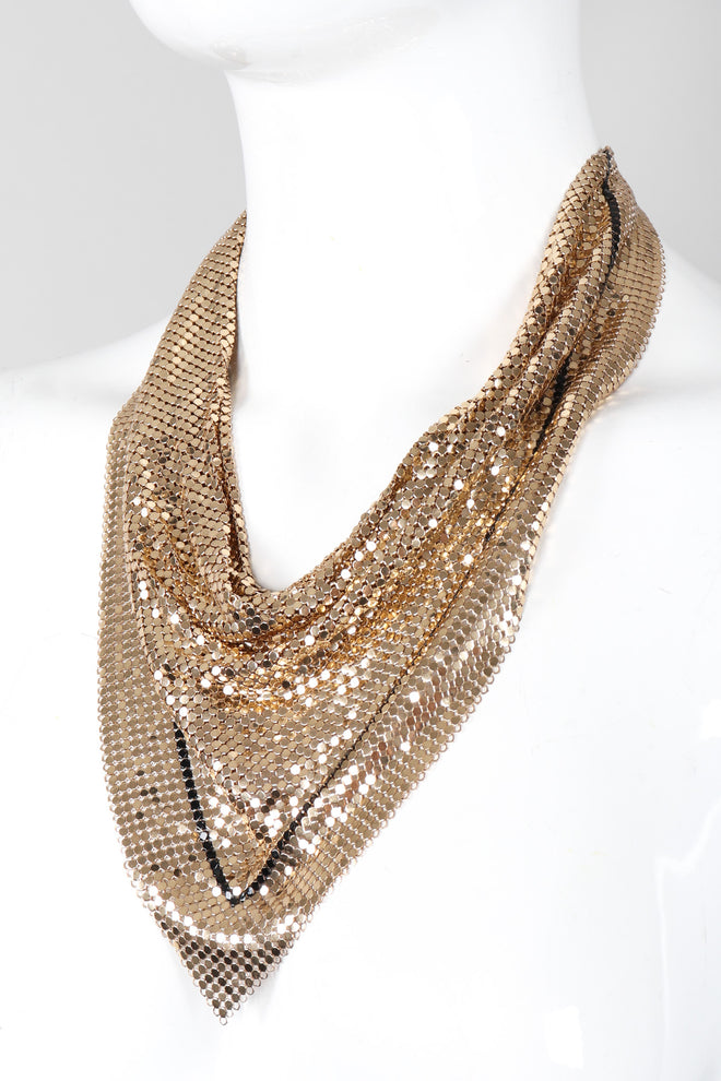 Recess Los Angeles Vintage Whiting & Davis Liquid Gold Metal Mesh Scarf Necklace