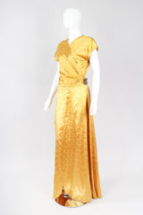 Recess Los Angeles Vintage Red Carpet Formal Event Golden Opium Poppy Satin Silk Gown Dress