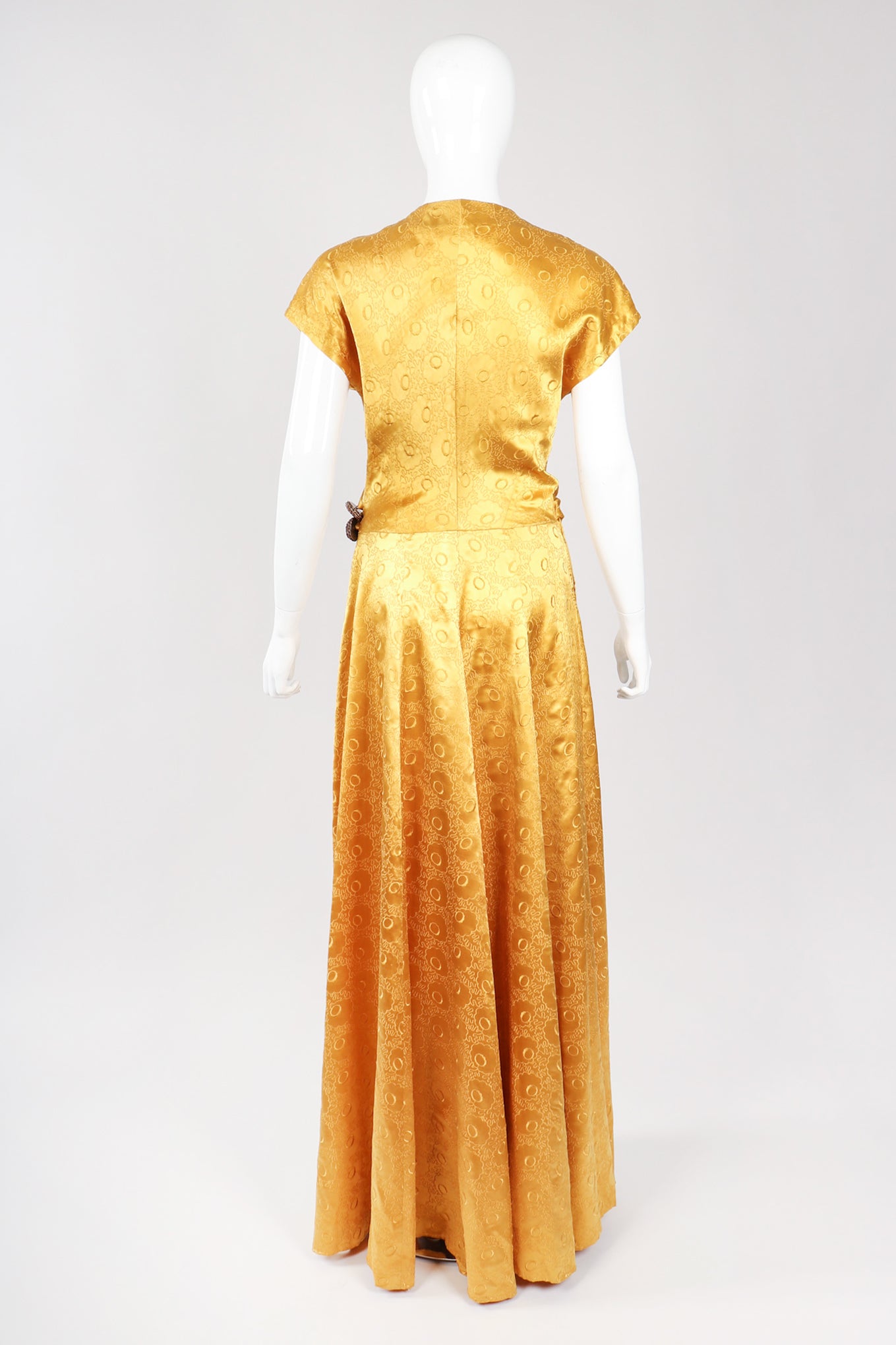 Recess Los Angeles Vintage Red Carpet Formal Event Golden Opium Poppy Satin Silk Gown Dress