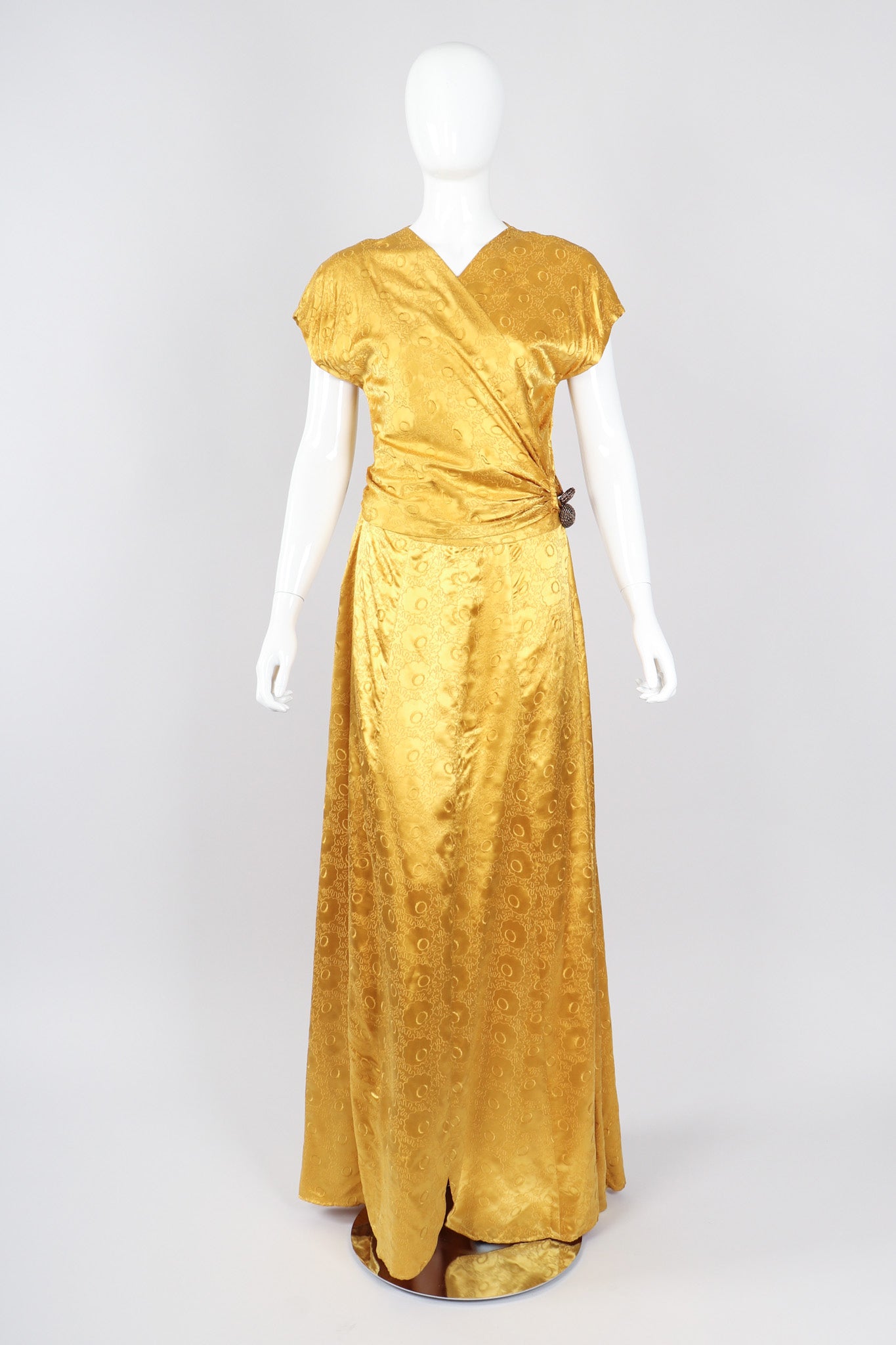 Recess Los Angeles Vintage Red Carpet Formal Event Golden Opium Poppy Satin Silk Gown Dress