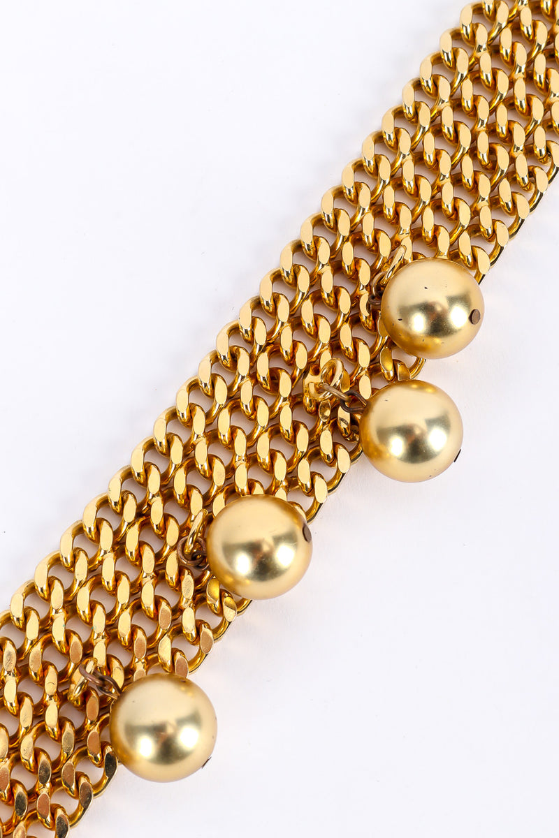 Four row gold vintage curb chain choker necklace with gold ball charms baubles close @recessla