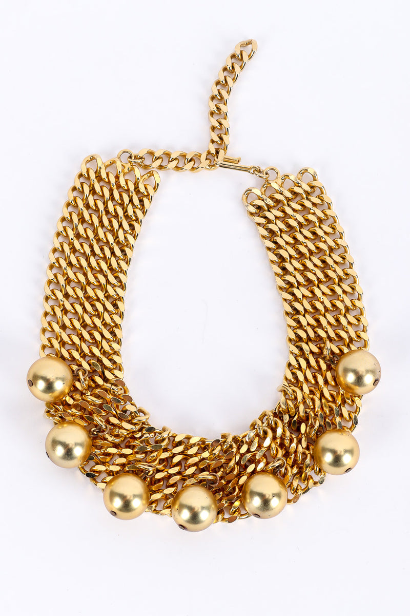 Four row gold vintage curb chain choker necklace with gold ball charms clasped flat lay @recessla