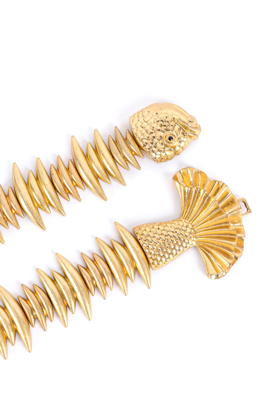 Gold metal fish spine vintage chain belt tail and head close @recessla
