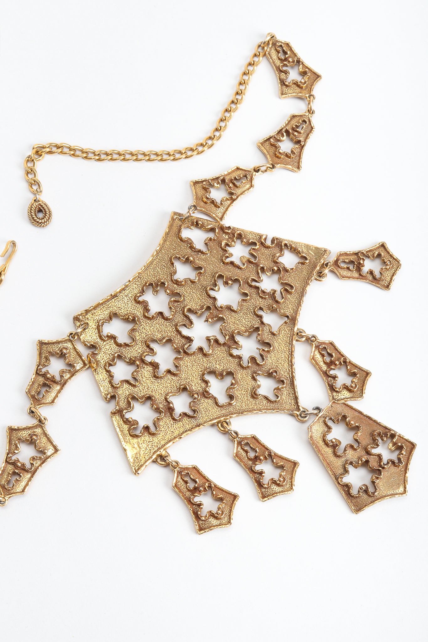 Vintage Goldette Brutalist Puzzle Plate Necklace, close up at Recess Los Angeles