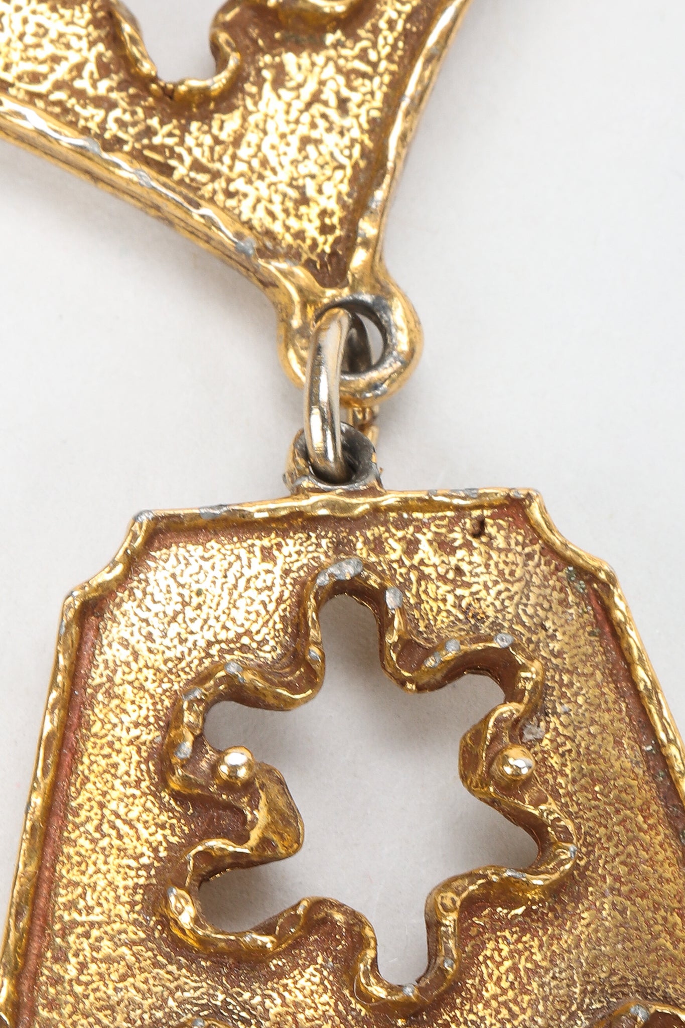 Vintage Goldette Brutalist Splatter Plate Cutout Necklace Texture Detail at Recess Los Angeles