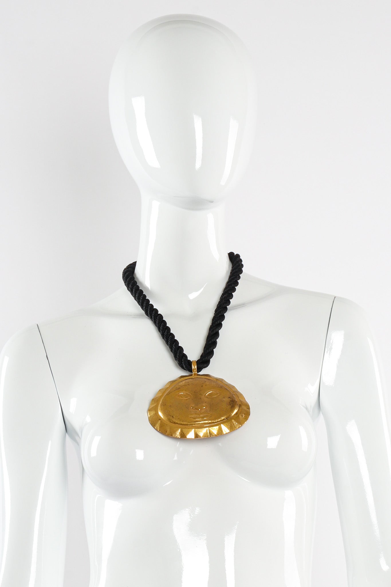 Vintage Portrait Face Pendant Rope Necklace on mannequin @ Recess LA