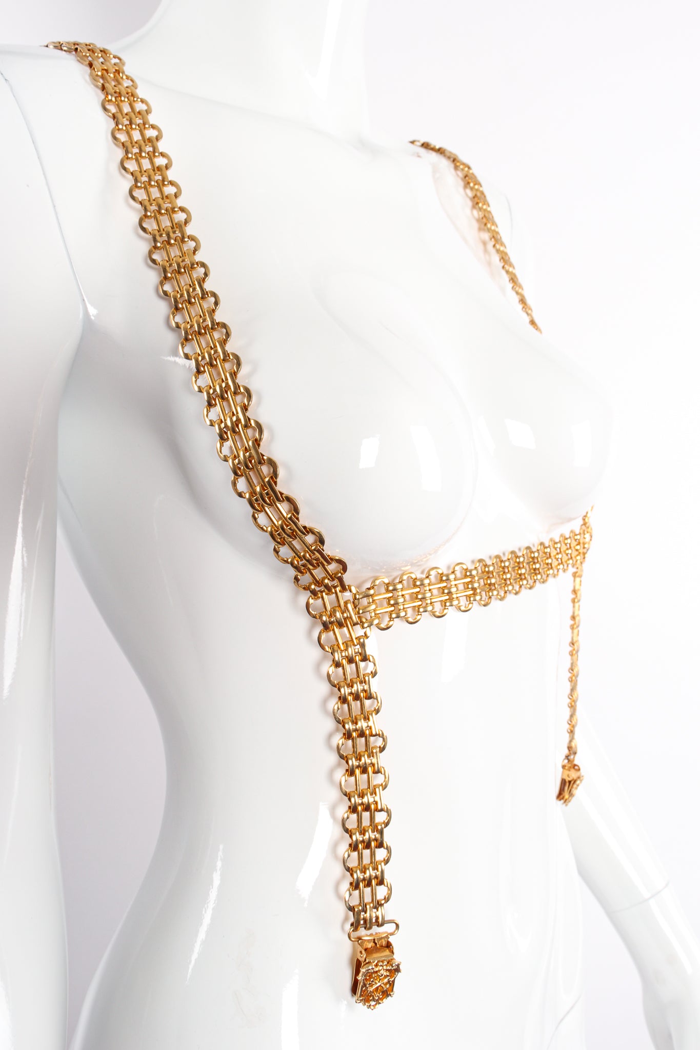 Vintage Gold Chain Harness Suspenders on Mannequin crop at Recess Los Angeles