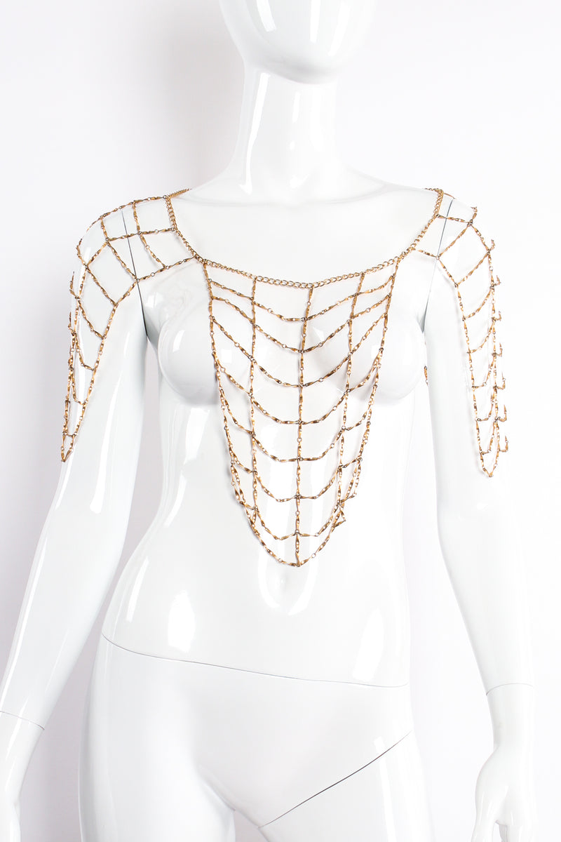 Vintage Gold Lattice Cage Panel Body Chain on Mannequin as top at Recess Los Angeles