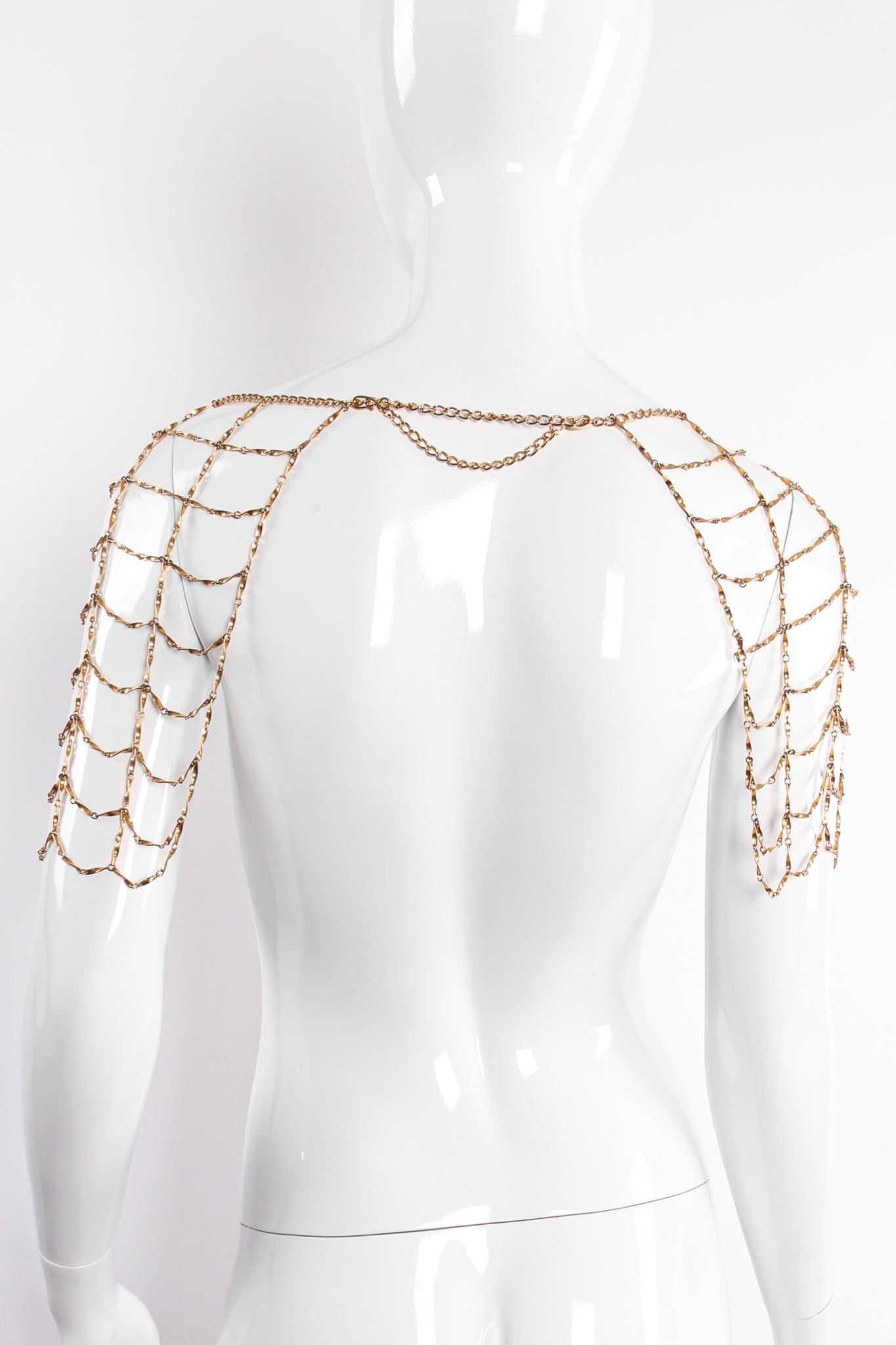 Vintage Gold Lattice Cage Panel Body Chain on Mannequin as top back at Recess Los Angeles