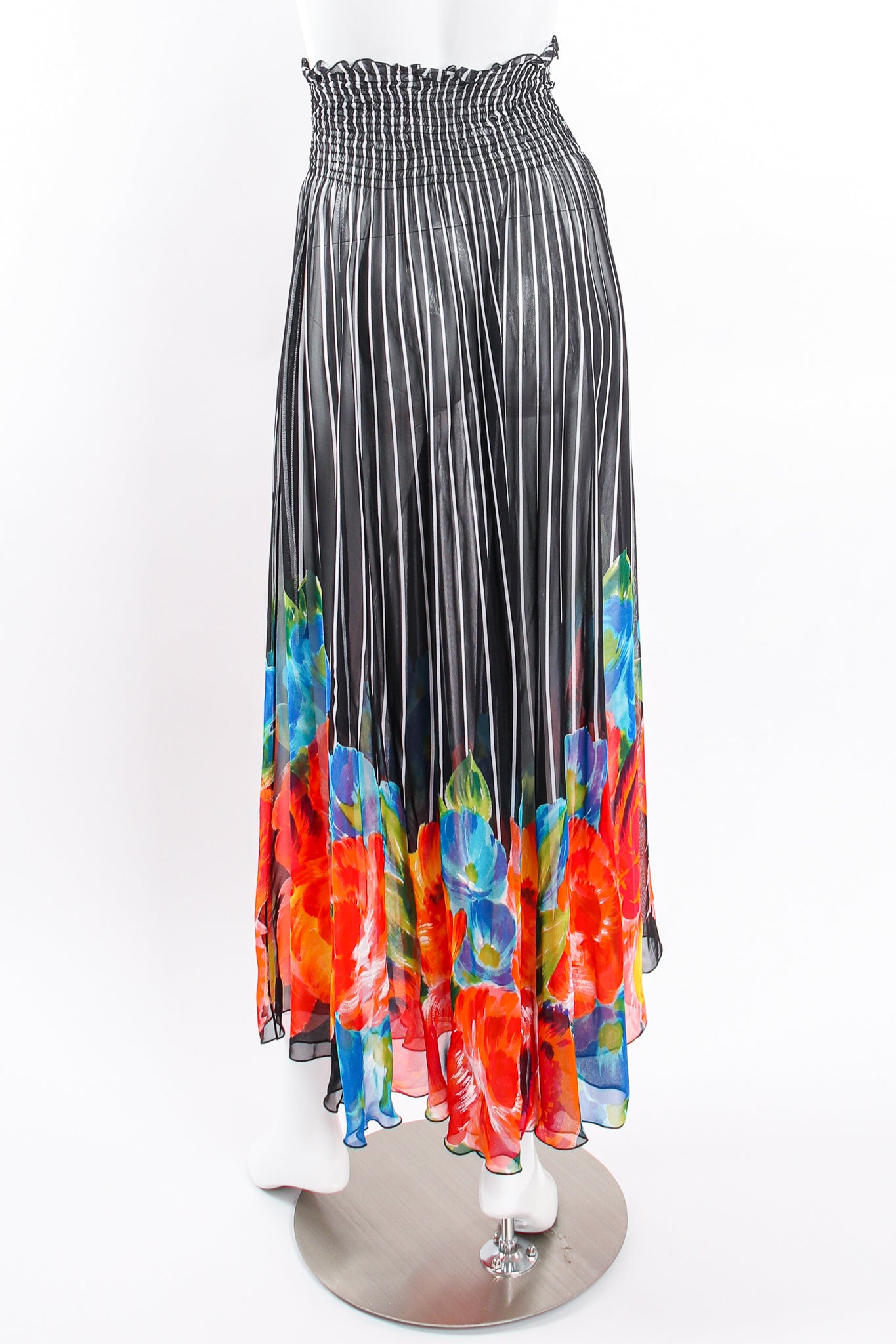 Vintage Gottex Chiffon Sheer Striped Floral Coverup Skirt on Mannequin back at Recess LA