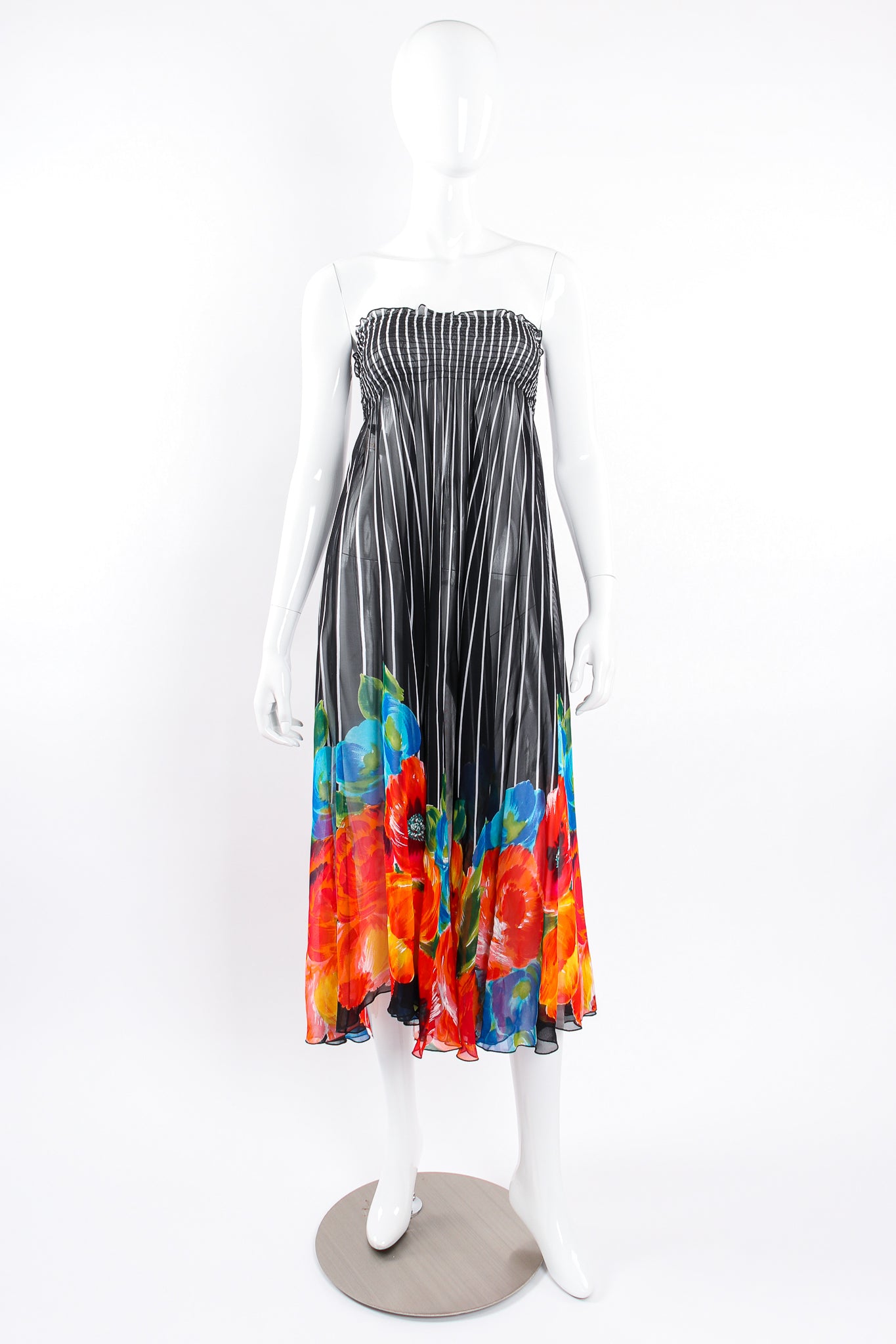 Vintage Gottex Sheer Striped Floral Coverup Skirt Dress on Mannequin front @ Recess LA