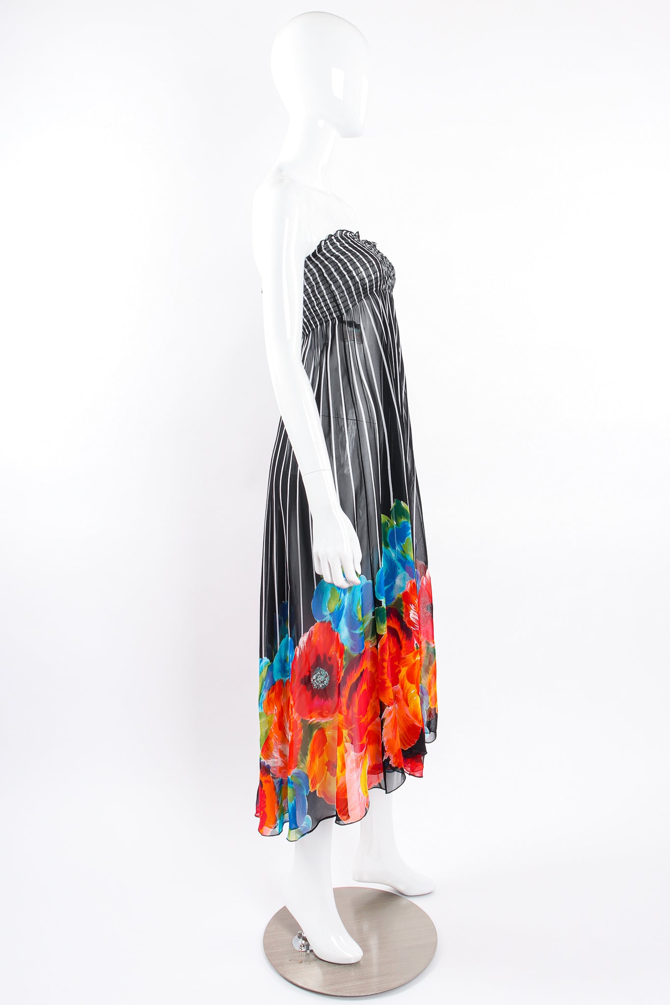 Vintage Gottex Sheer Striped Floral Coverup Skirt Dress on Mannequin side @ Recess LA