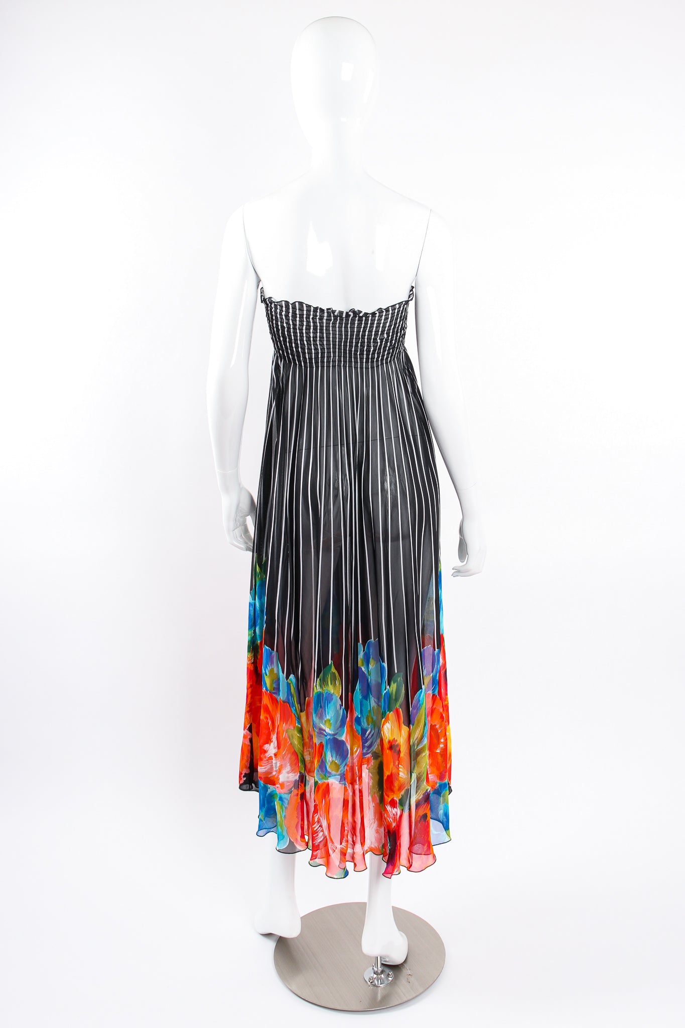 Vintage Gottex Sheer Striped Floral Coverup Skirt Dress on Mannequin back @ Recess LA