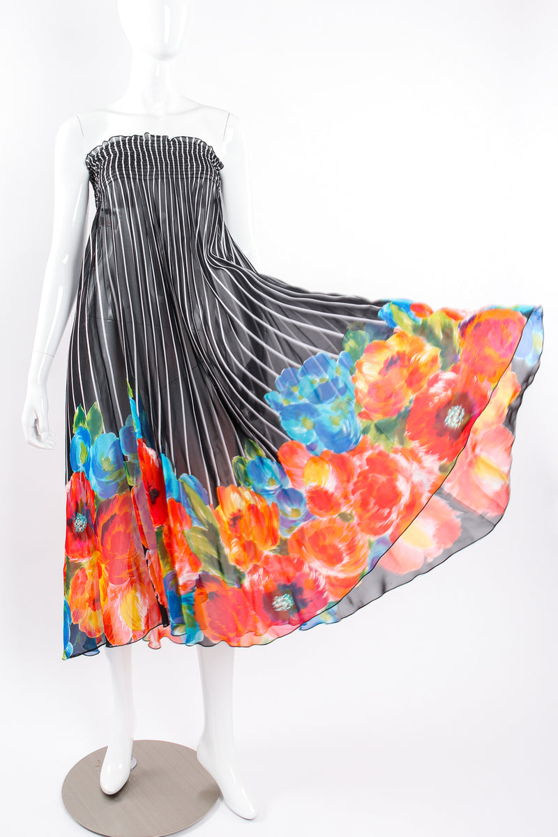 Vintage Gottex Sheer Striped Floral Coverup Skirt Dress on Mannequin front @ Recess LA