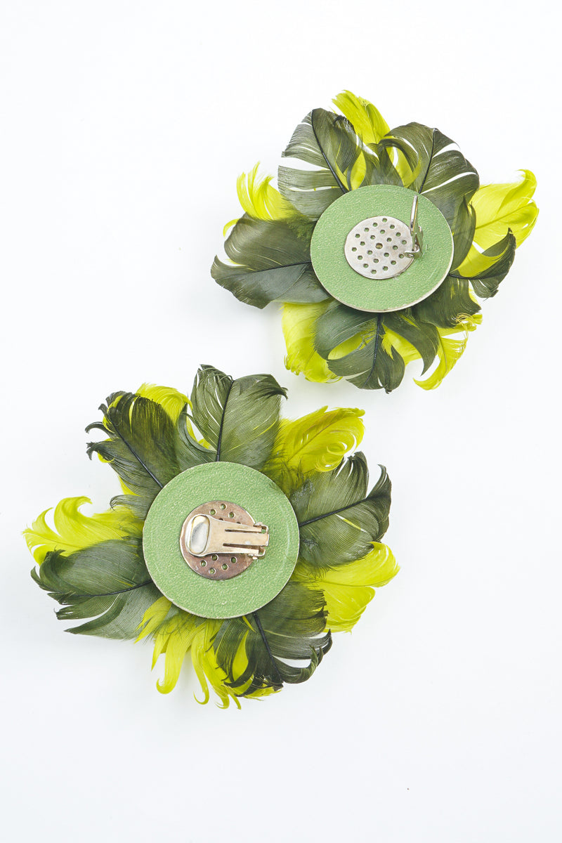 Vintage Chartreuse Feather Flower Earrings backside at Recess Los Angeles
