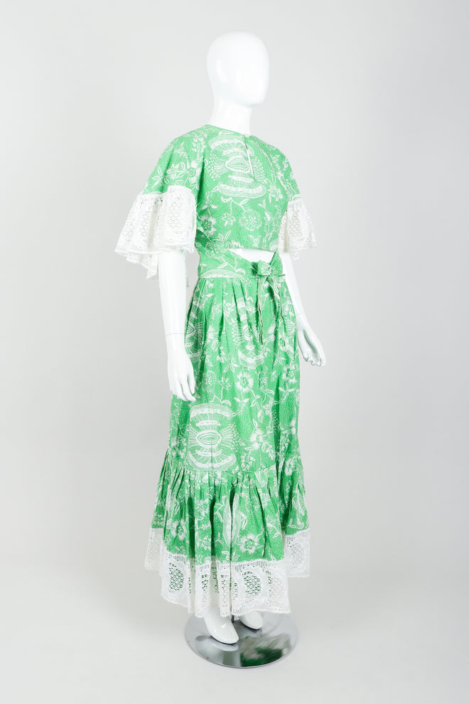 Vintage Greta Plattry for Teal Traina Butterfly Sleeve Frock Top & Skirt Set Angle at Recess