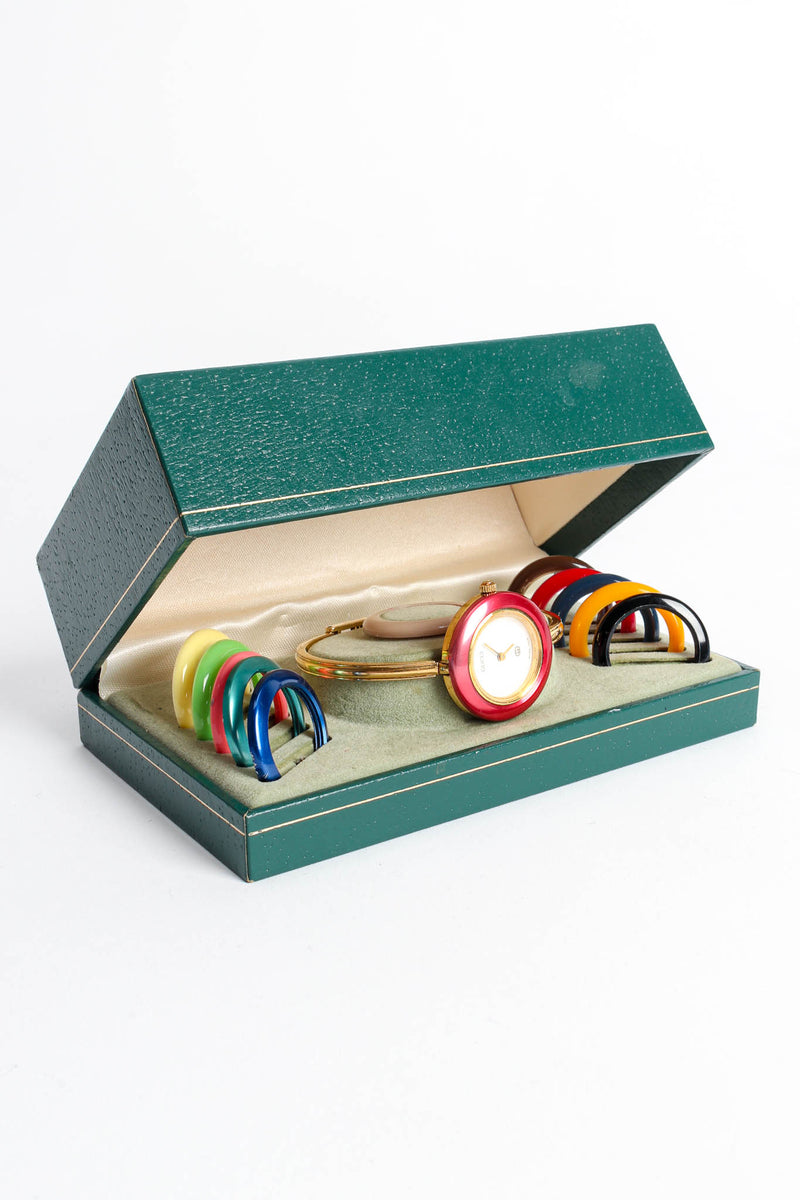 Vintage Gucci 12 Bezel Bracelet Watch Boxed Set II red face box @ Recess Los Angeles