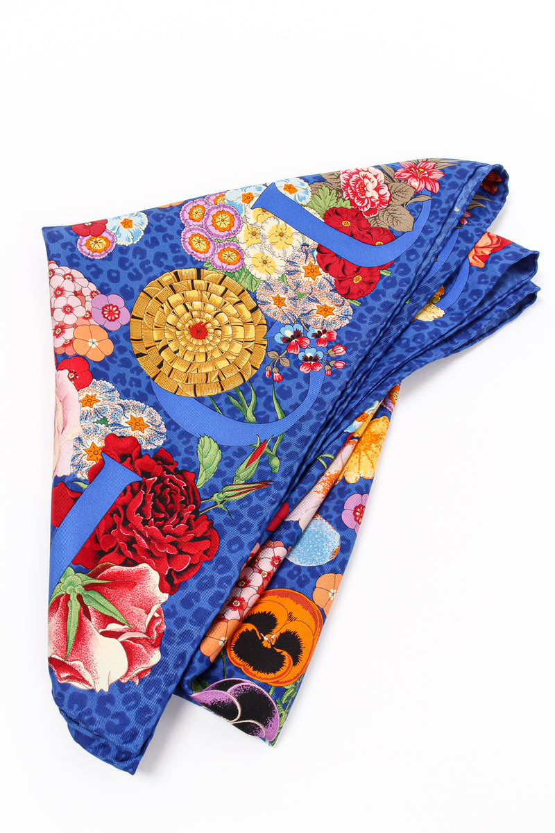 Vintage Gucci Floral Pansy Blue Leopard Scarf folded at Recess Los Angeles