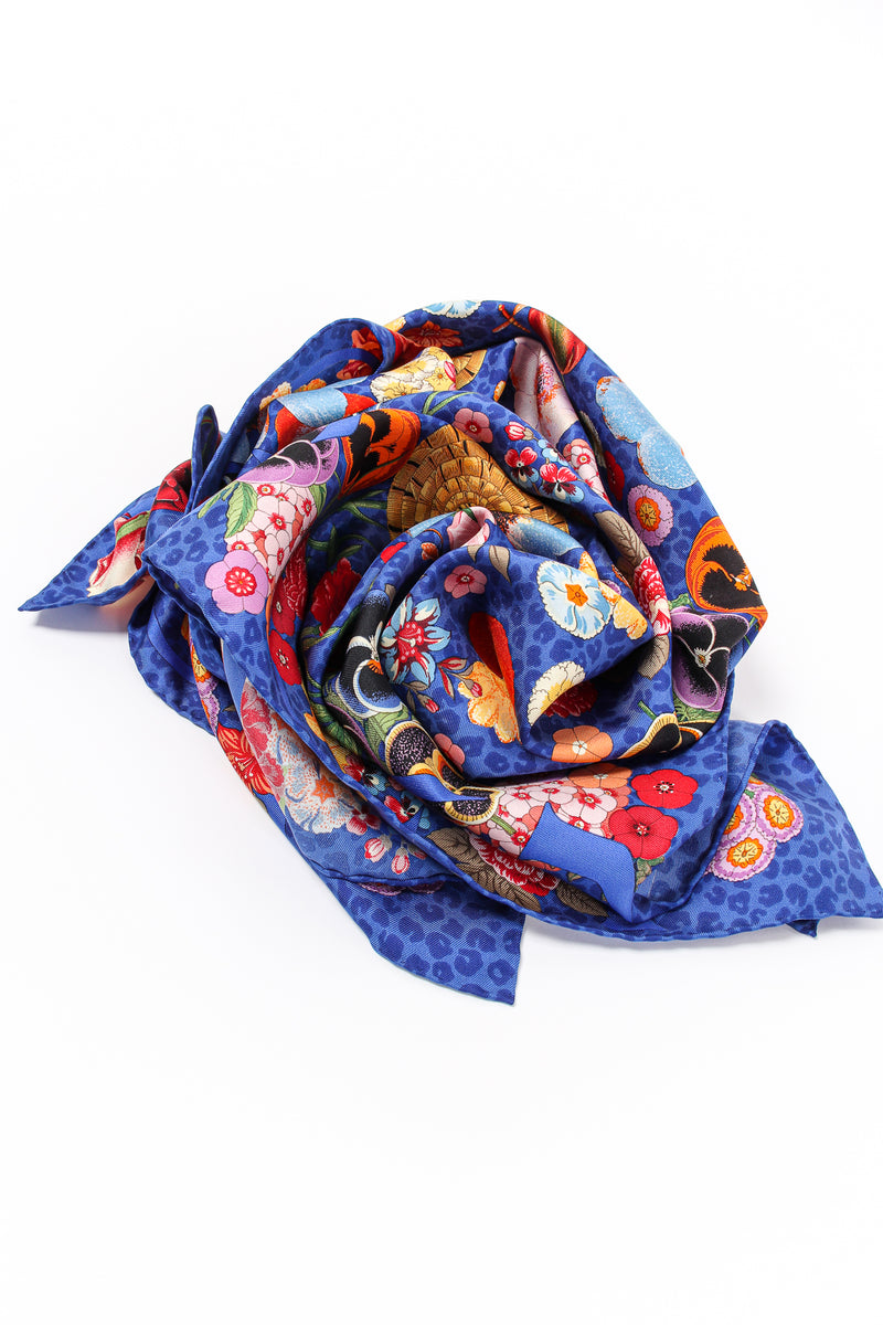 Vintage Gucci Floral Pansy Blue Leopard Scarf rosette at Recess Los Angeles