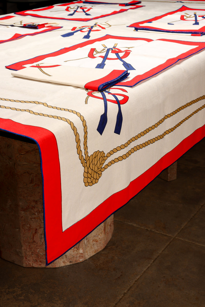 Vintage Gucci Linen Nautical Tablecloth Placemat Napkin Set at Recess Los Angeles