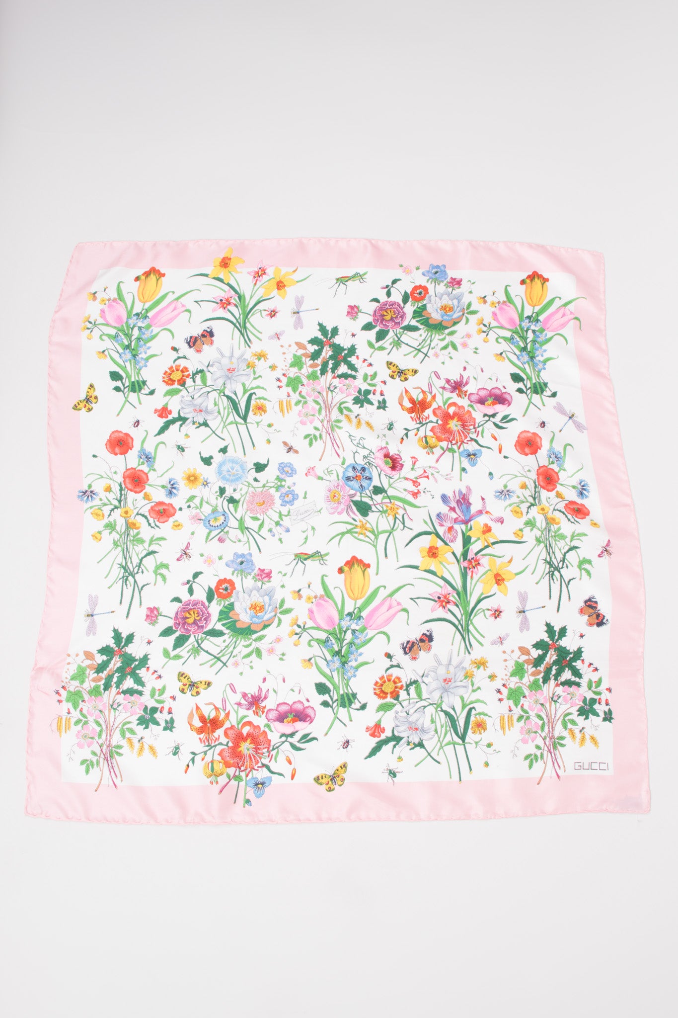 Gucci Medium Silk Twill Pink Flora Scarf