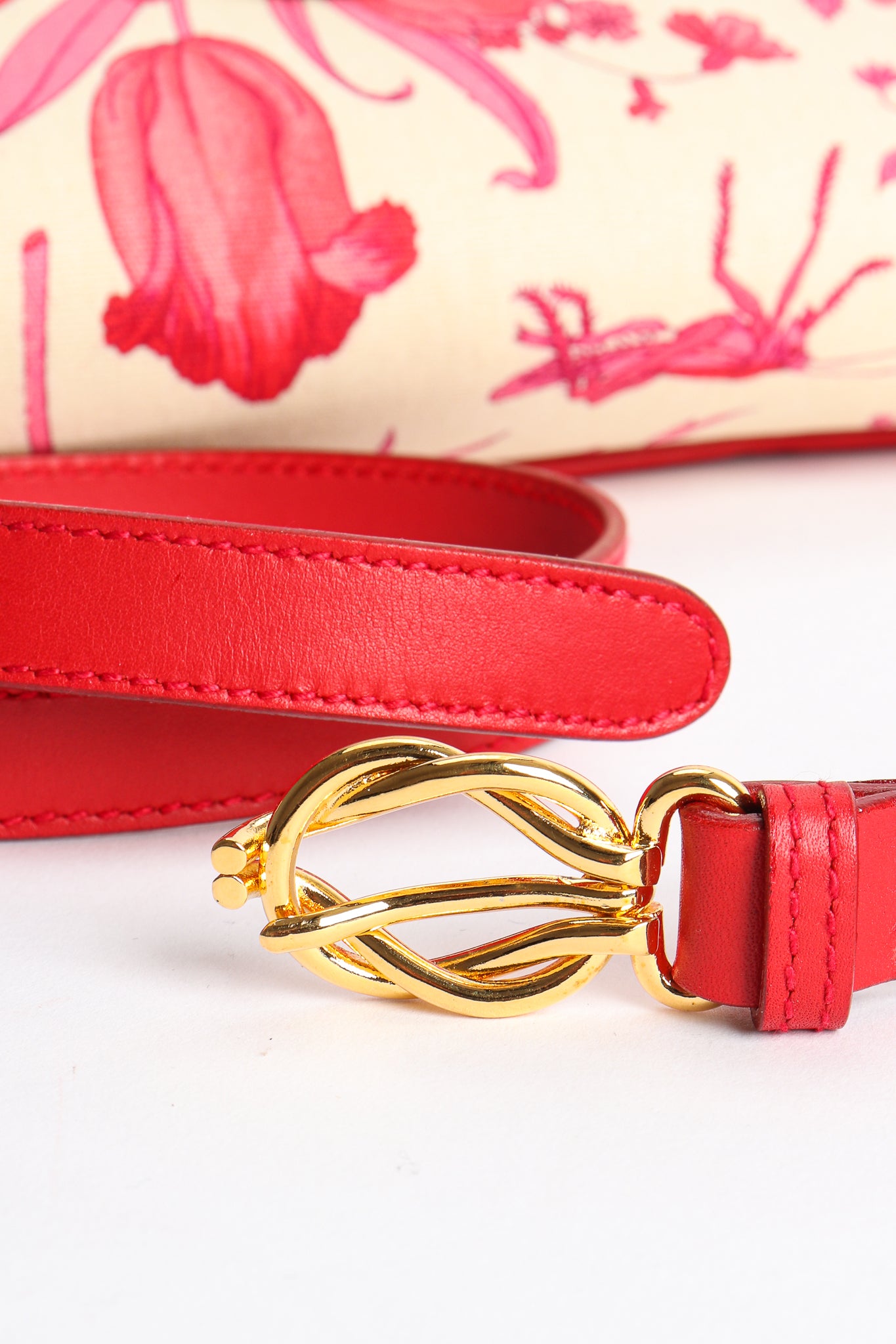 Vintage Gucci Red Flora Convertible Clutch strap detal at Recess Los Angeles