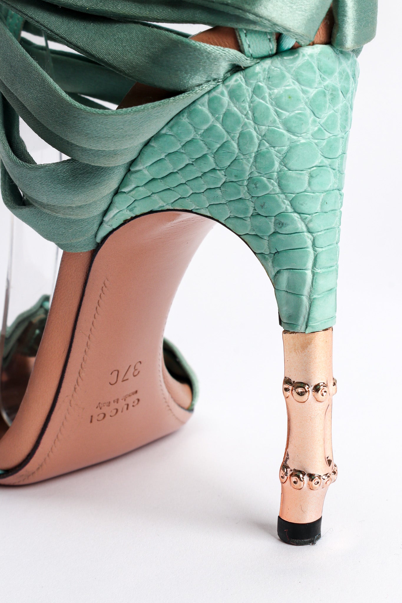 Vintage Tom Ford for Gucci 2004 S/S Satin Croc Lace Up Heels worn heel close @ Recess LA