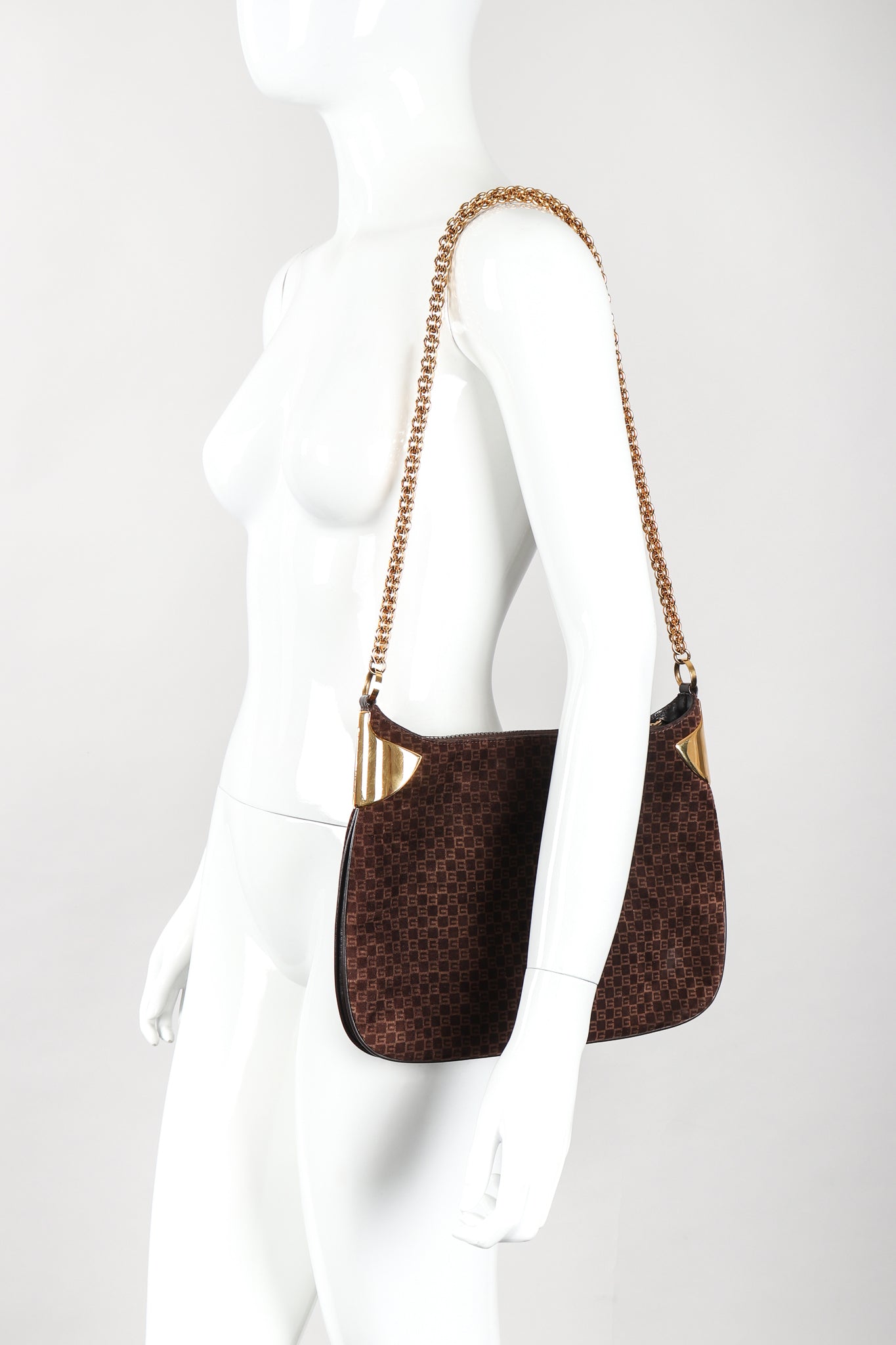 Recess Designer Consignment Vintage Gucci 1970s Suede Monogram Shoulder Bag Los Angeles Resale