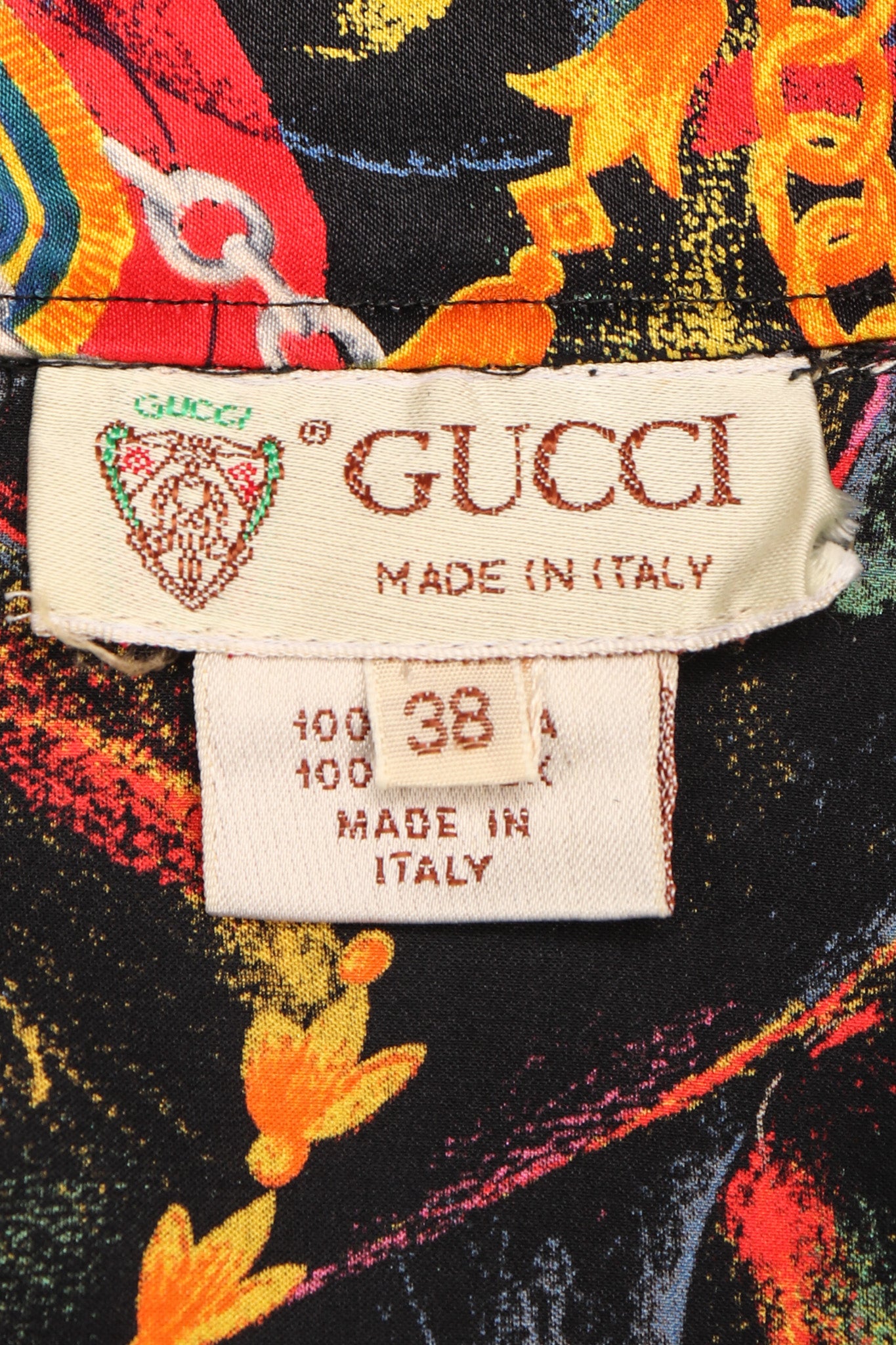Recess Los Angeles Vintage Gucci Chain Print Silk Trench Shift Shirt Dress
