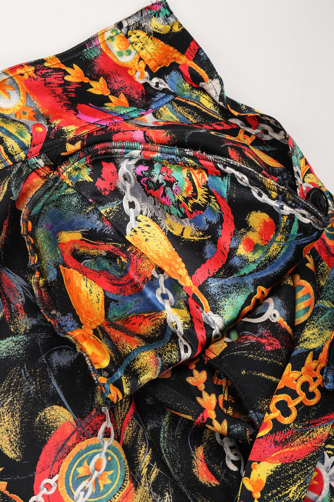Recess Los Angeles Vintage Gucci Chain Print Silk Trench Shift Shirt Dress