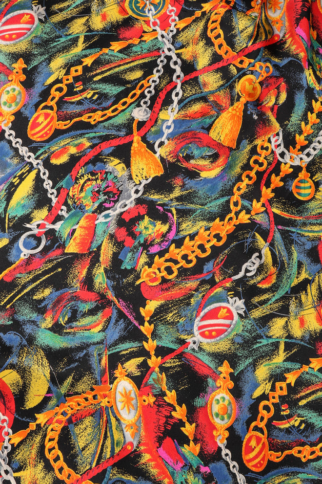Recess Los Angeles Vintage Gucci Chain Print Silk Trench Shift Shirt Dress