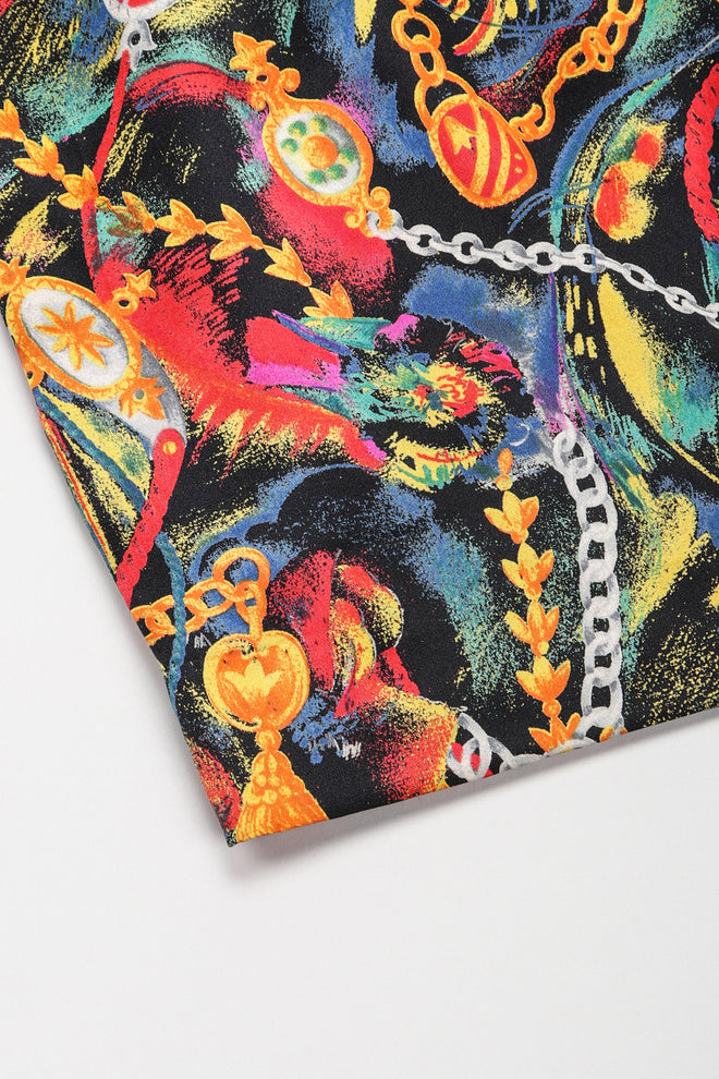 Recess Los Angeles Vintage Gucci Chain Print Silk Trench Shift Shirt Dress