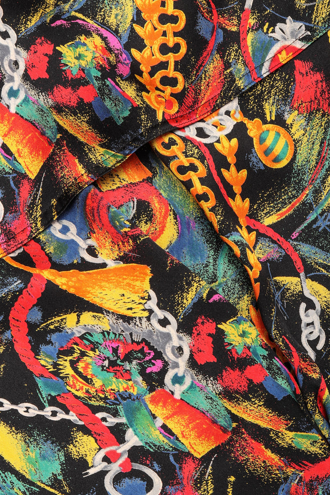 Recess Los Angeles Vintage Gucci Chain Print Silk Trench Shift Shirt Dress