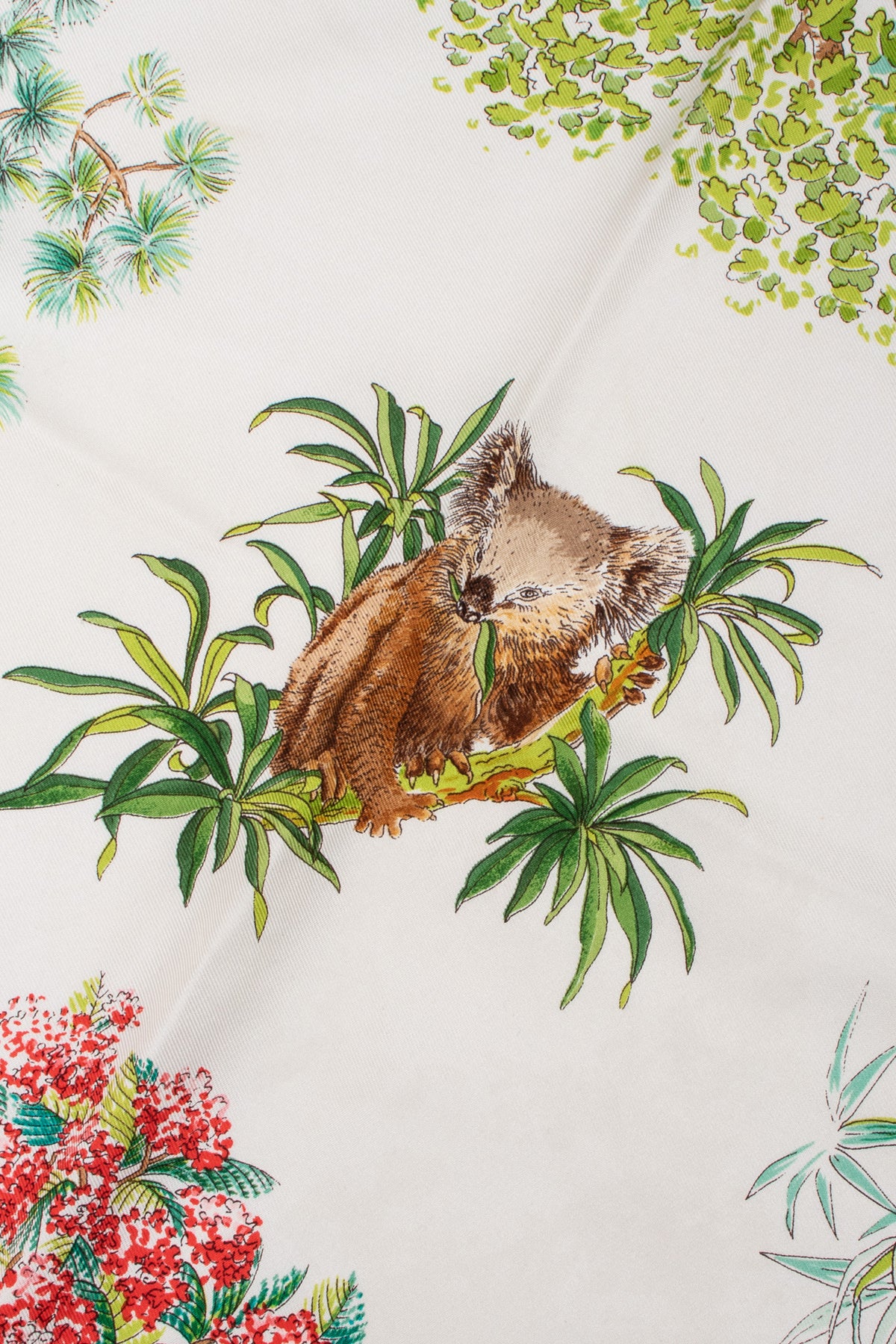 Vintage Gucci I Continenti Magni Yellow Koala Flora Fauna Scarf