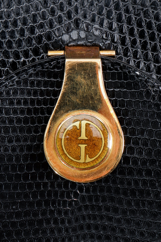 Vintage Gucci Lizard Leather Envelope Clutch Clasp detail