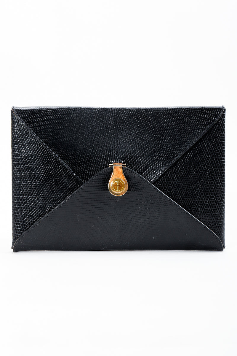 Vintage Gucci Lizard Leather Envelope Clutch Front at Recess Los Angeles