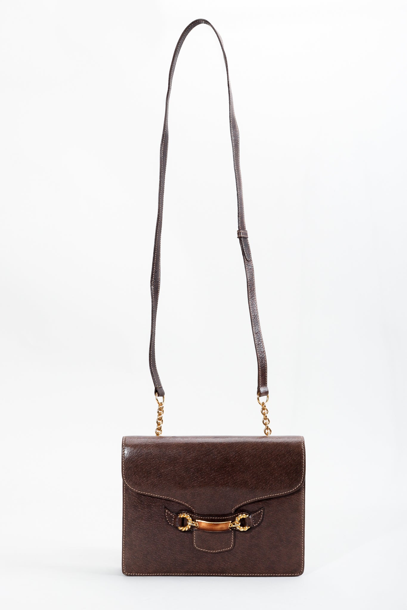 Vintage Gucci Grain Leather Shoulder Bag Front Hanging at Recess LA 