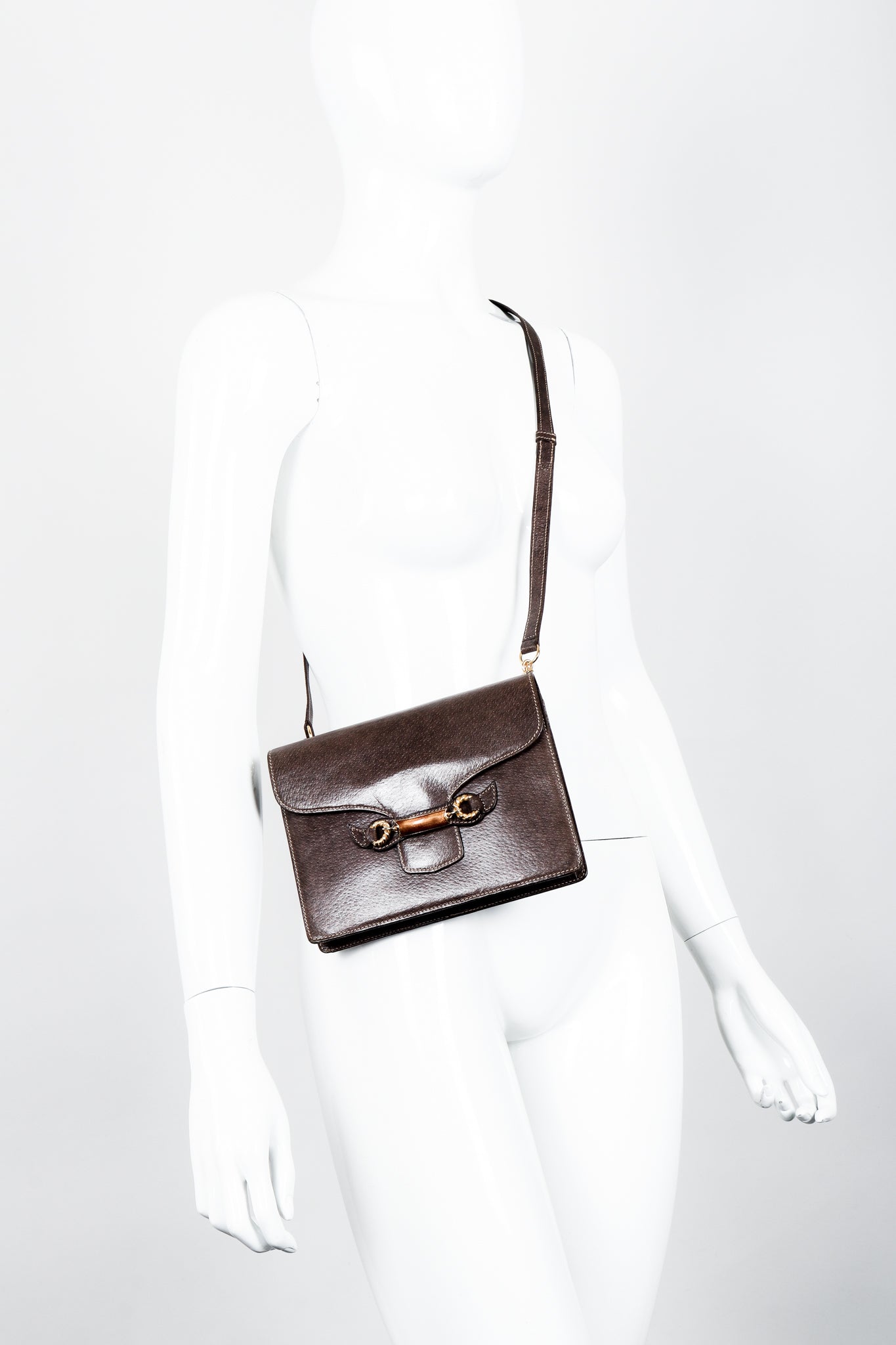 Vintage Gucci Grain Leather Shoulder Bag Crossbody Angle at Recess LA 