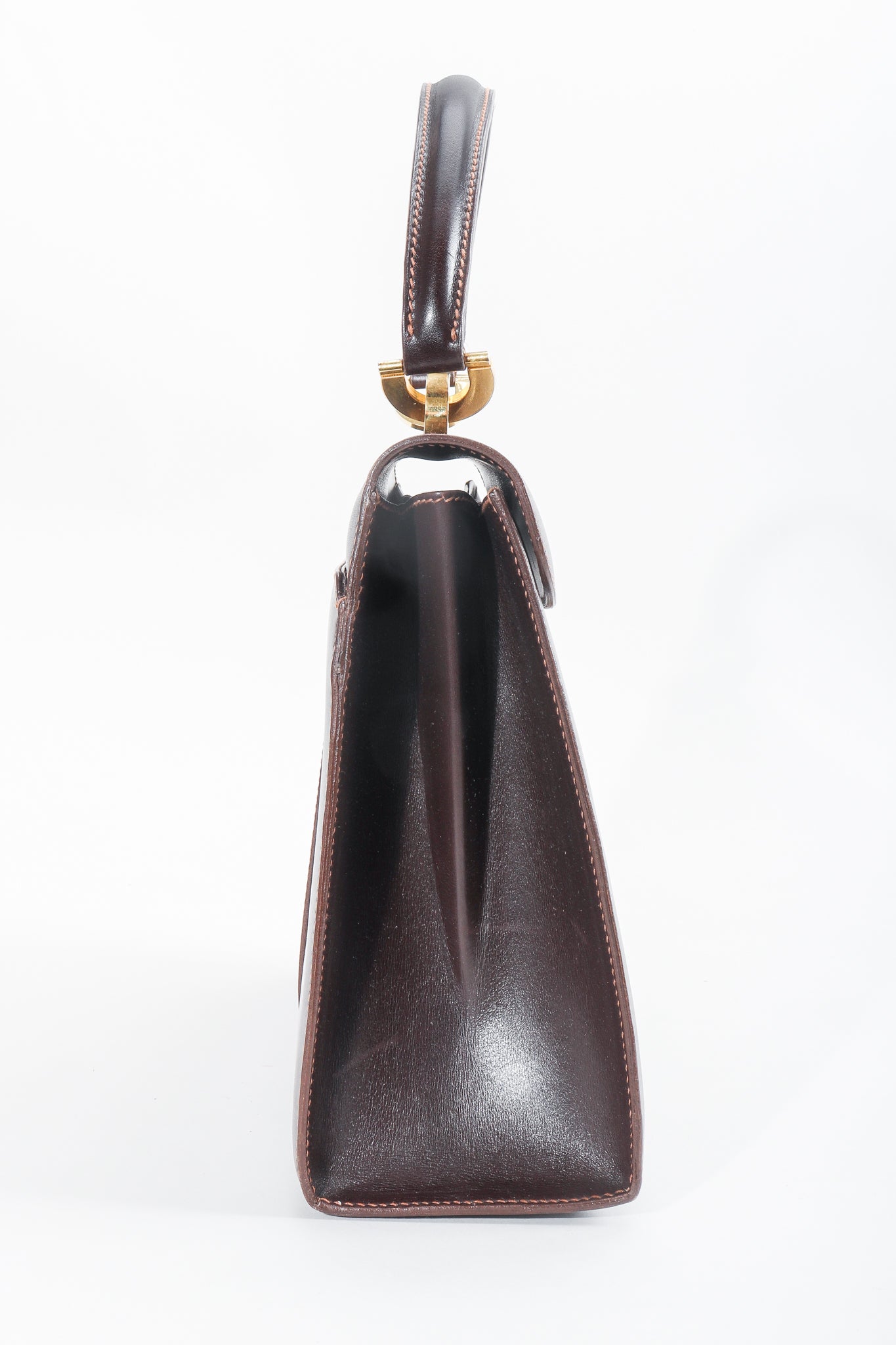 Vintage Gucci 70s Leather Logo G Clasp Satchel Handbag side1 at Recess Los Angeles