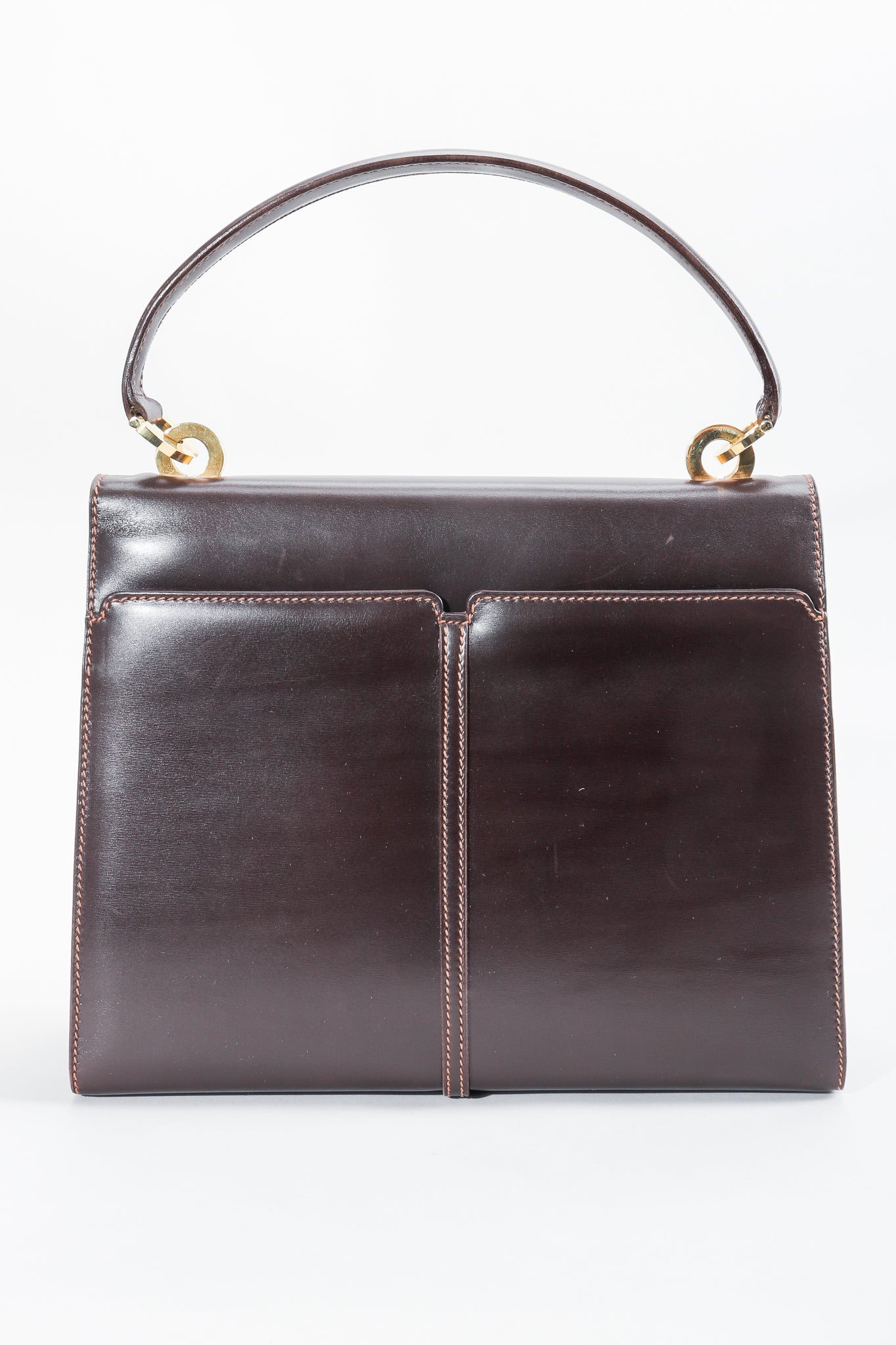 Vintage Gucci 70s Leather Logo G Clasp Satchel Handbag back at Recess Los Angeles