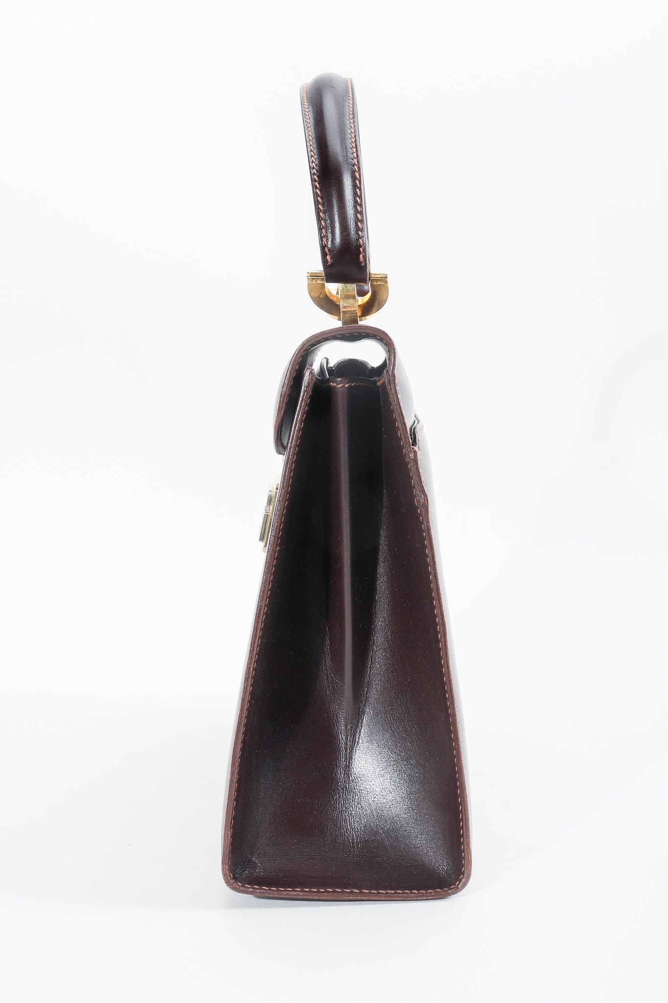 Vintage Gucci 70s Leather Logo G Clasp Satchel Handbag side2 at Recess Los Angeles