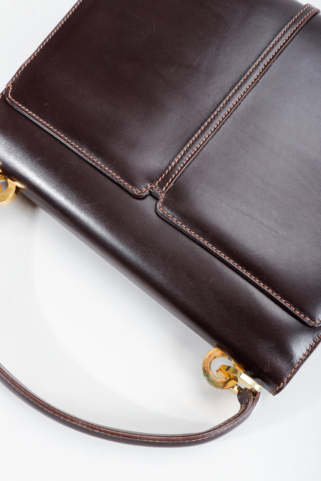 Vintage Gucci 70s Leather Logo G Clasp Satchel Handbag backside at Recess Los Angeles