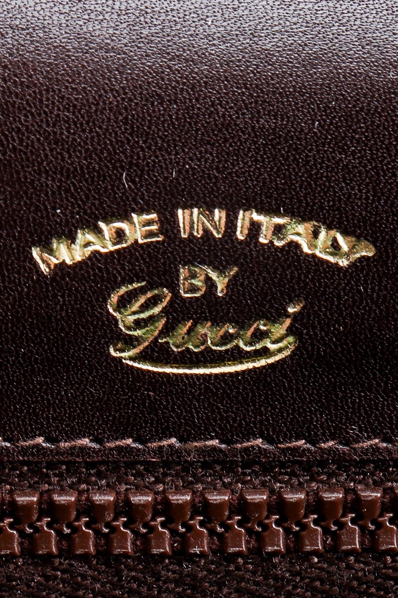 Vintage Gucci 70s Leather Logo G Clasp Satchel Handbag signature stamp at Recess Los Angeles