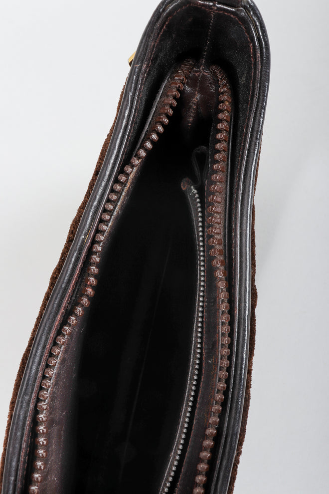 Vintage Gucci Brown Chenille Monogram Shoulder Bag interior at Recess Los Angeles