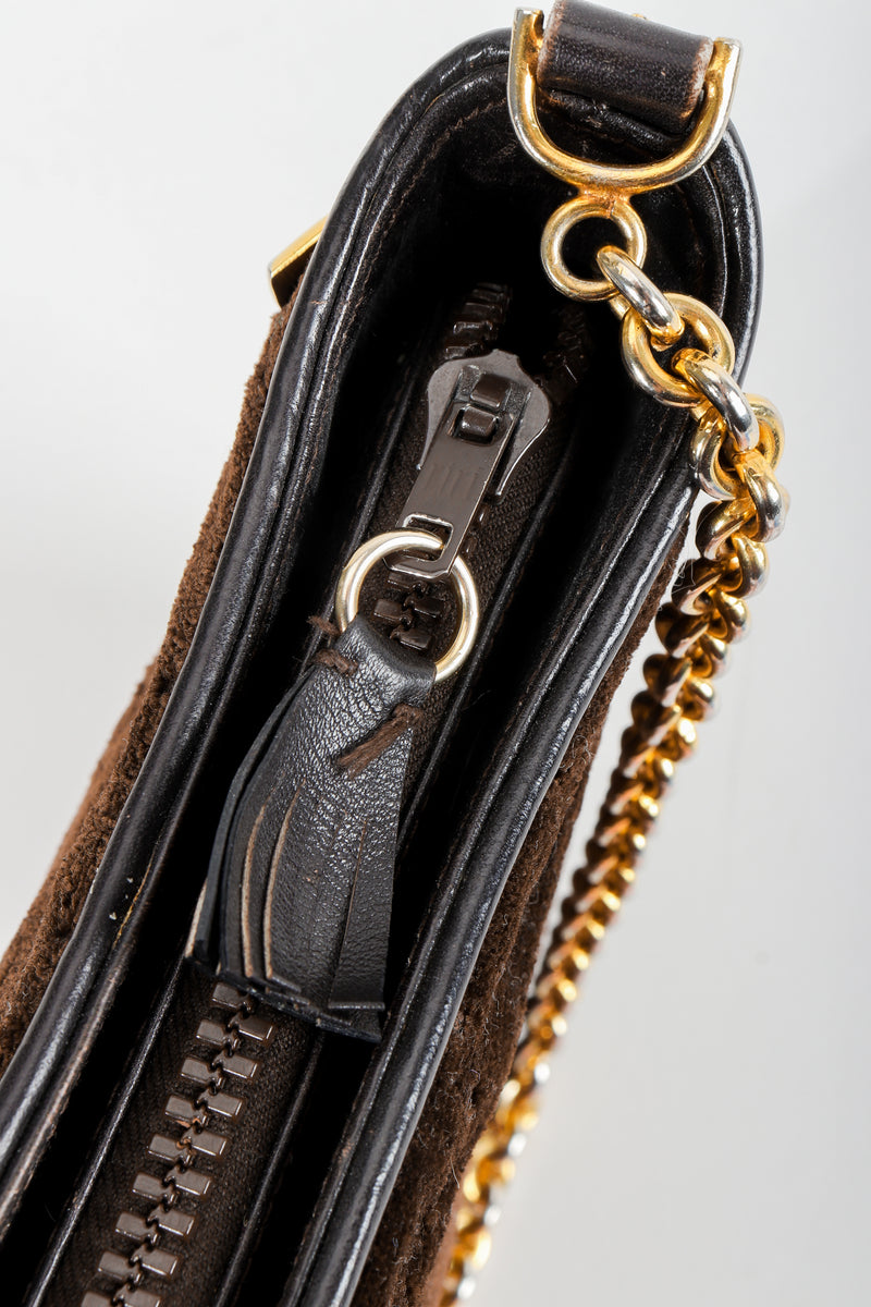 Vintage Gucci Brown Chenille Monogram Shoulder Bag zipper at Recess Los Angeles