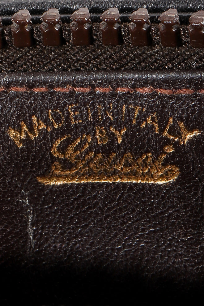 Vintage Gucci Brown Chenille Monogram Shoulder Bag signature stamp on leather